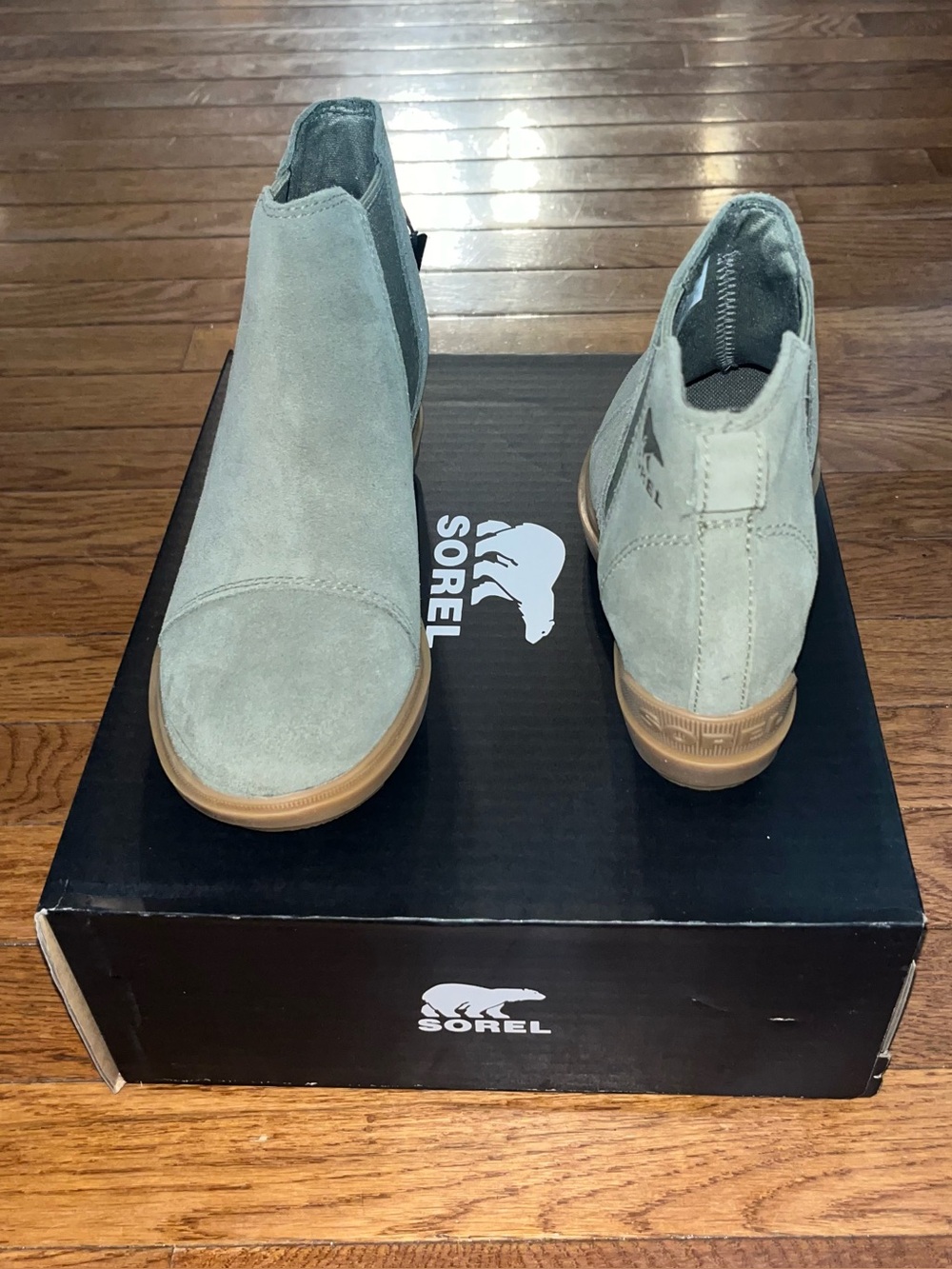 Sorel Evie 2 Waterproof Suede Chelsea Boots Stone Green & Grill 2 Women’s Size 5 - Picture 10 of 15